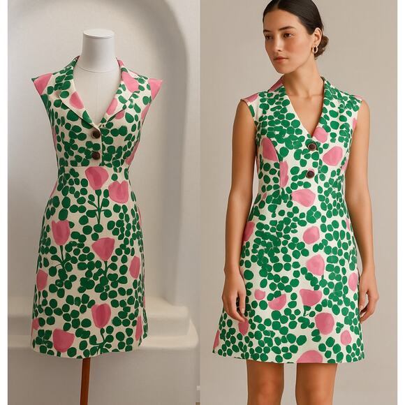 Anthropologie Moulinette Soeurs Pink Tulips Silk Dress - size 6 - Picture 8 of 11